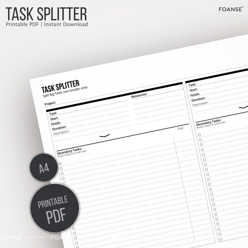 Task Splitter Planner: Printable Project Planner (PDF) - Etsy