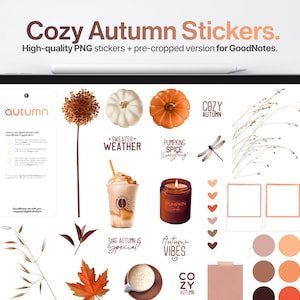 Autumn Digital Stickers, Planner Stickers, Pre-cropped for GoodNotes, Individual PNGs