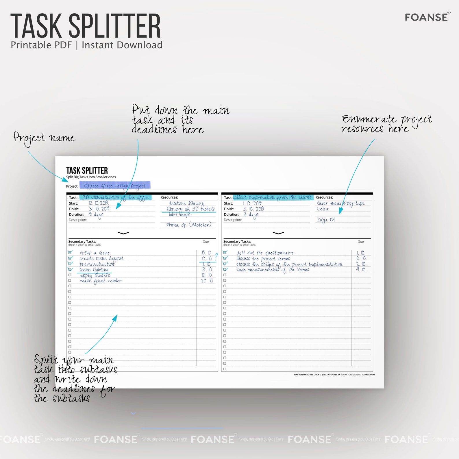 Task Splitter Planner: Printable Project Planner (PDF) - Etsy