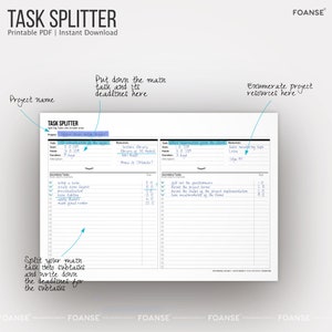 Task Splitter Planner: Printable Project Planner (PDF) - Etsy