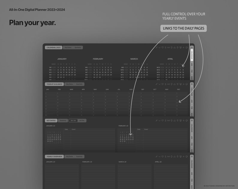 Dark Mode Allinone Digital Planner 2023 2024 Goodnotes Etsy
