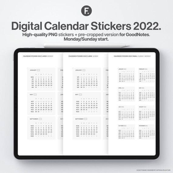 Digital Calendar Stickers 2022 Goodnotes Stickers | Etsy