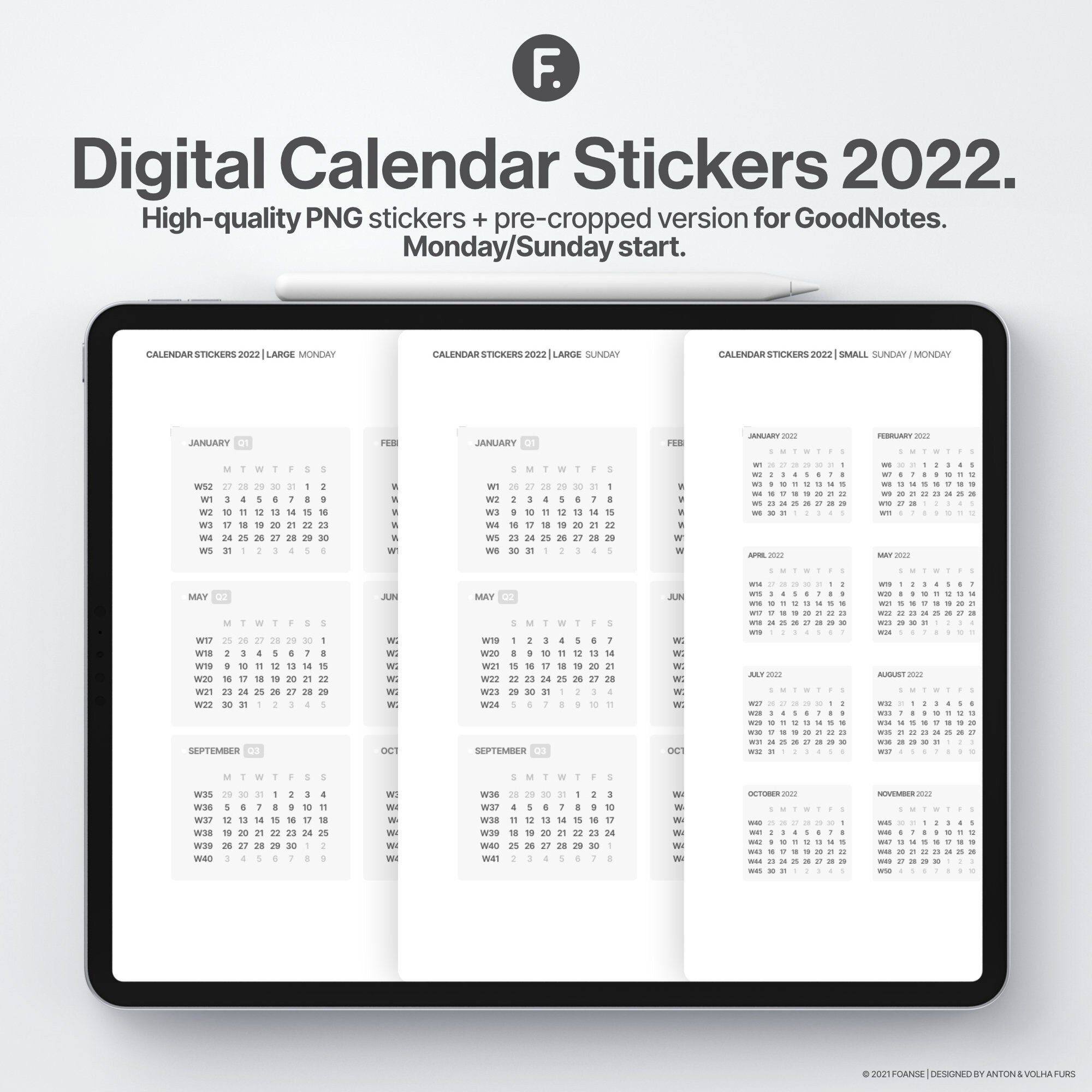 Digital Calendar Stickers 2022 Goodnotes Stickers | Etsy
