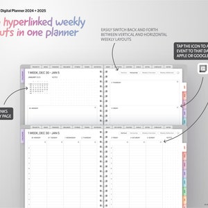 All-In-One Digital Planner 2024 2025, GoodNotes 5/6 and Notability Templates, Hyperlinked PDF, Apple and Google Calendar Links image 4