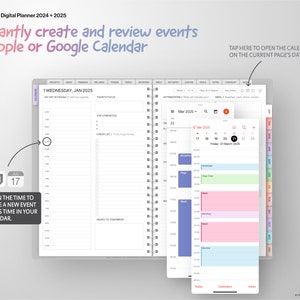 All-In-One Digital Planner 2024 2025, GoodNotes 5/6 and Notability Templates, Hyperlinked PDF, Apple and Google Calendar Links image 3