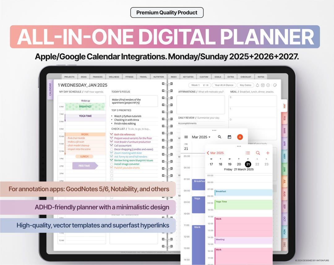 2025-2027 All-in-one Digital Planner: Goodnotes & Notability Compatible ...
