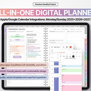 2025 + 2026 + 2027 All-In-One Digital Planner, GoodNotes 5/6 and Notability Templates, Hyperlinked PDF, Apple and Google Calendar Links