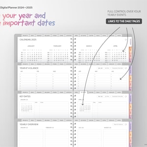 All-In-One Digital Planner 2024 2025, GoodNotes 5/6 and Notability Templates, Hyperlinked PDF, Apple and Google Calendar Links image 7