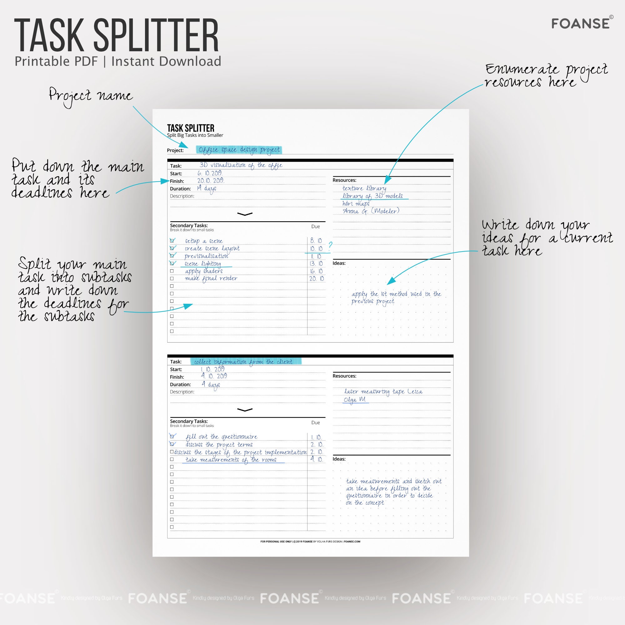 Project Planner Task Splitter Work Planner Student Planner - Etsy
