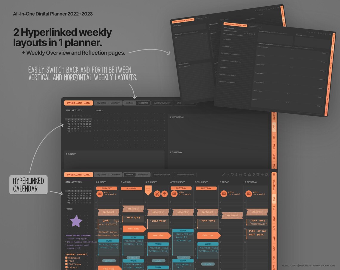 Dark Mode Allinone Digital Planner 2022 2023 Goodnotes Etsy