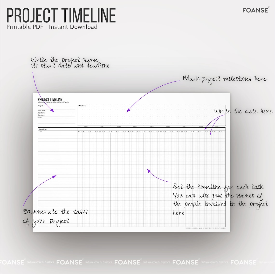 Project Planner A3 Project Timeline Gantt Chart Etsy