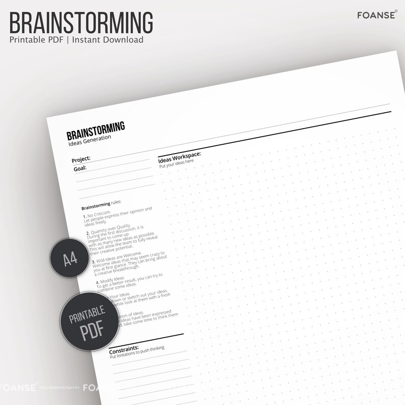 Brainstorming Planner, Idea Project Planner A4, Printable PDF - Etsy