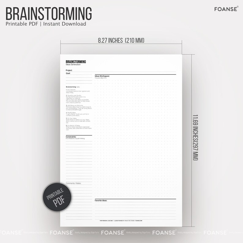 Brainstorming Planner, Idea Project Planner A4, Printable PDF - Etsy