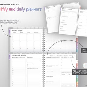 All-In-One Digital Planner 2024 2025, GoodNotes 5/6 and Notability Templates, Hyperlinked PDF, Apple and Google Calendar Links image 5