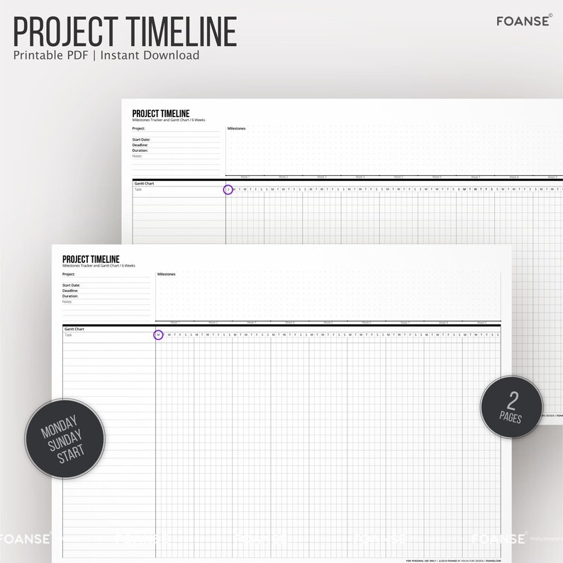 Project Planner A3 Project Timeline Gantt Chart Etsy
