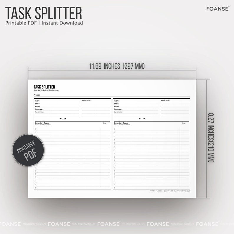 Task Splitter Planner: Printable Project Planner (PDF) - Etsy