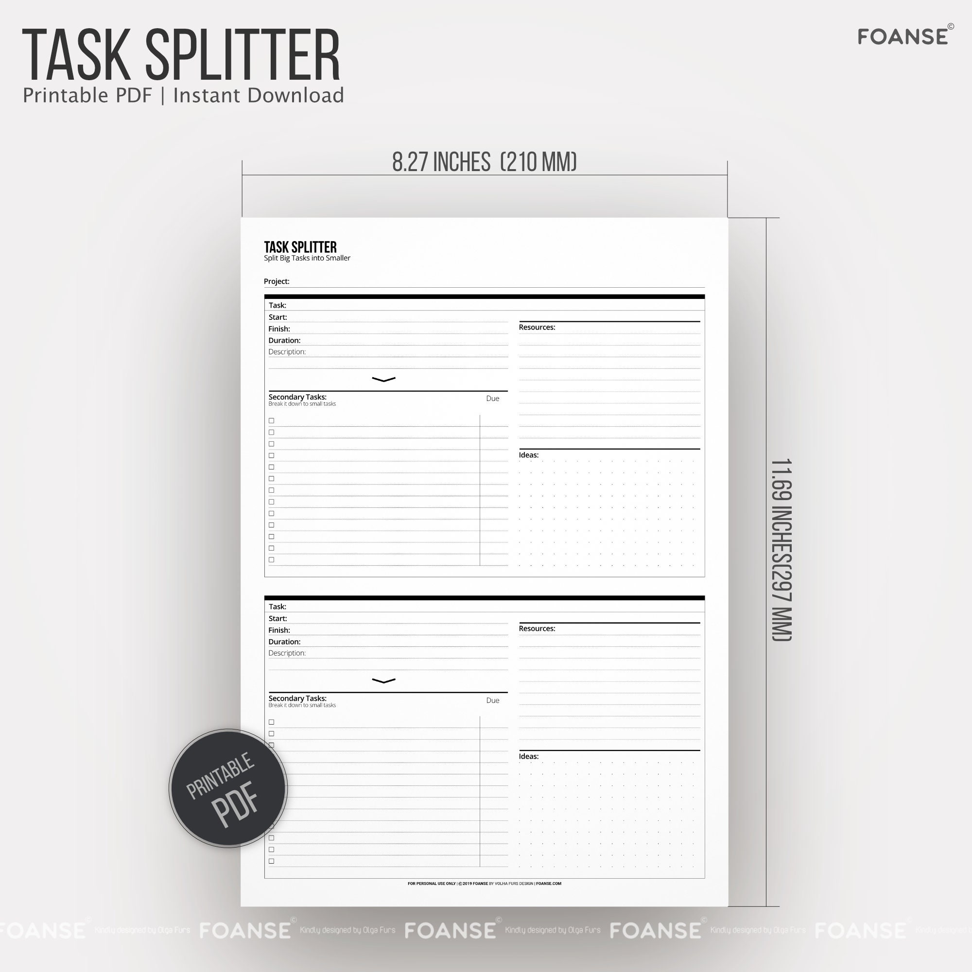 Project Planner Task Splitter Work Planner Student Planner - Etsy