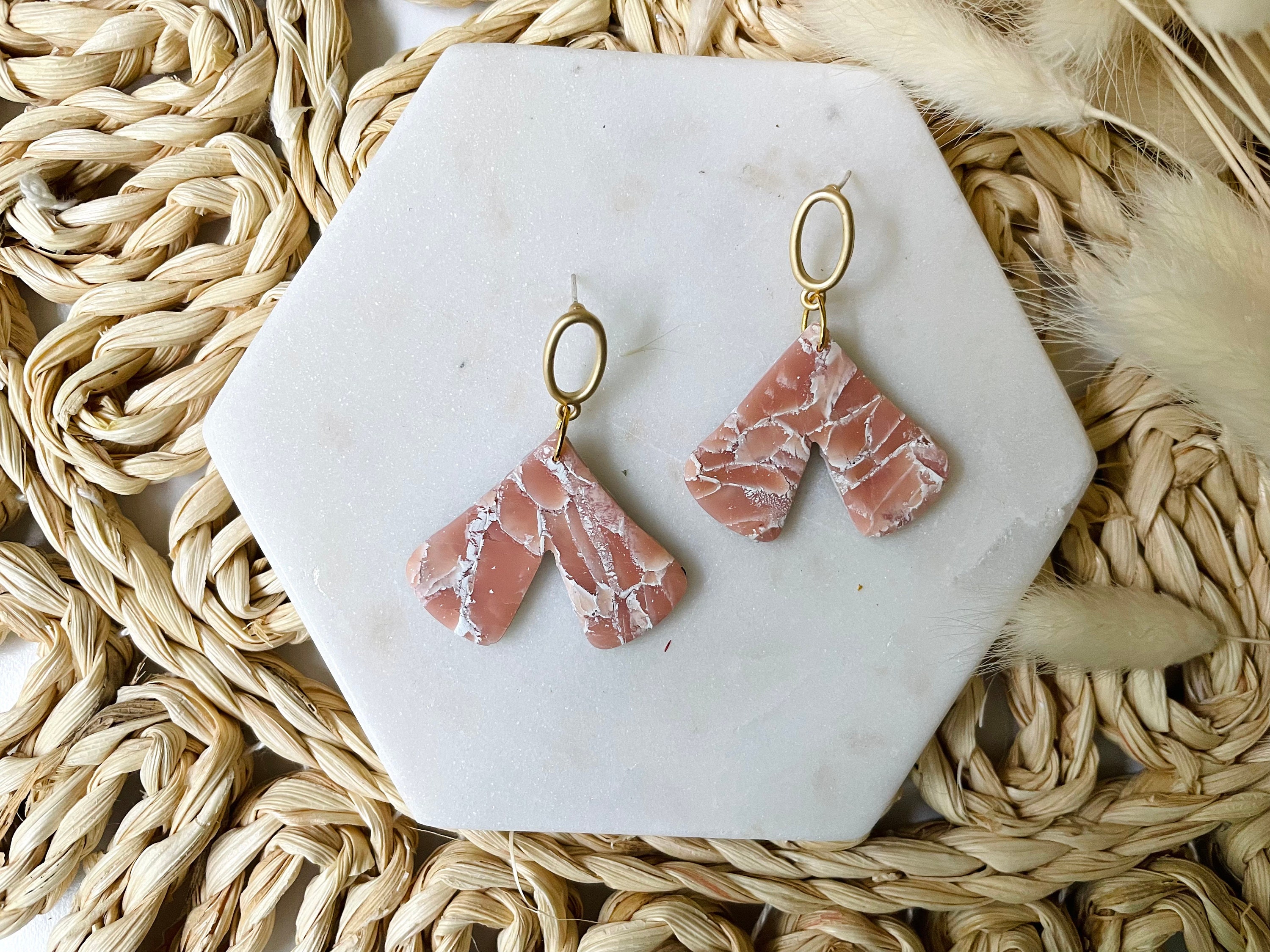 Pink Marbled Arches Polymer Clay Earrings