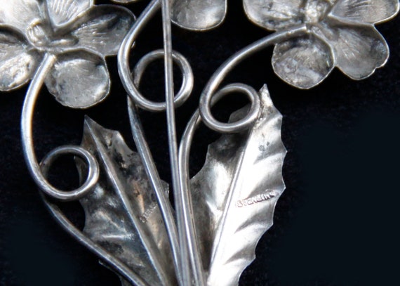 Mid Century Sterling Silver Flower clear crystal … - image 3