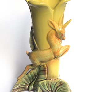 Mid Century Large Unicorn Gazelle Yellow Vase Hull Pottery vase signed 13 inch