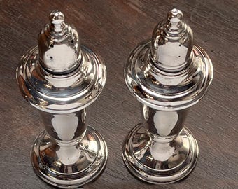 Sterling Silver Glass Lined Weighted Salt and Pepper Shaker Set By Empire Sterling Pattern 241