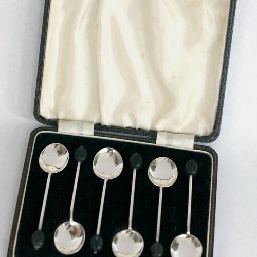 Birmingham Sterling Silver carved Ebony Wood Coffee bean spoons in original box by William Suckling hotsell