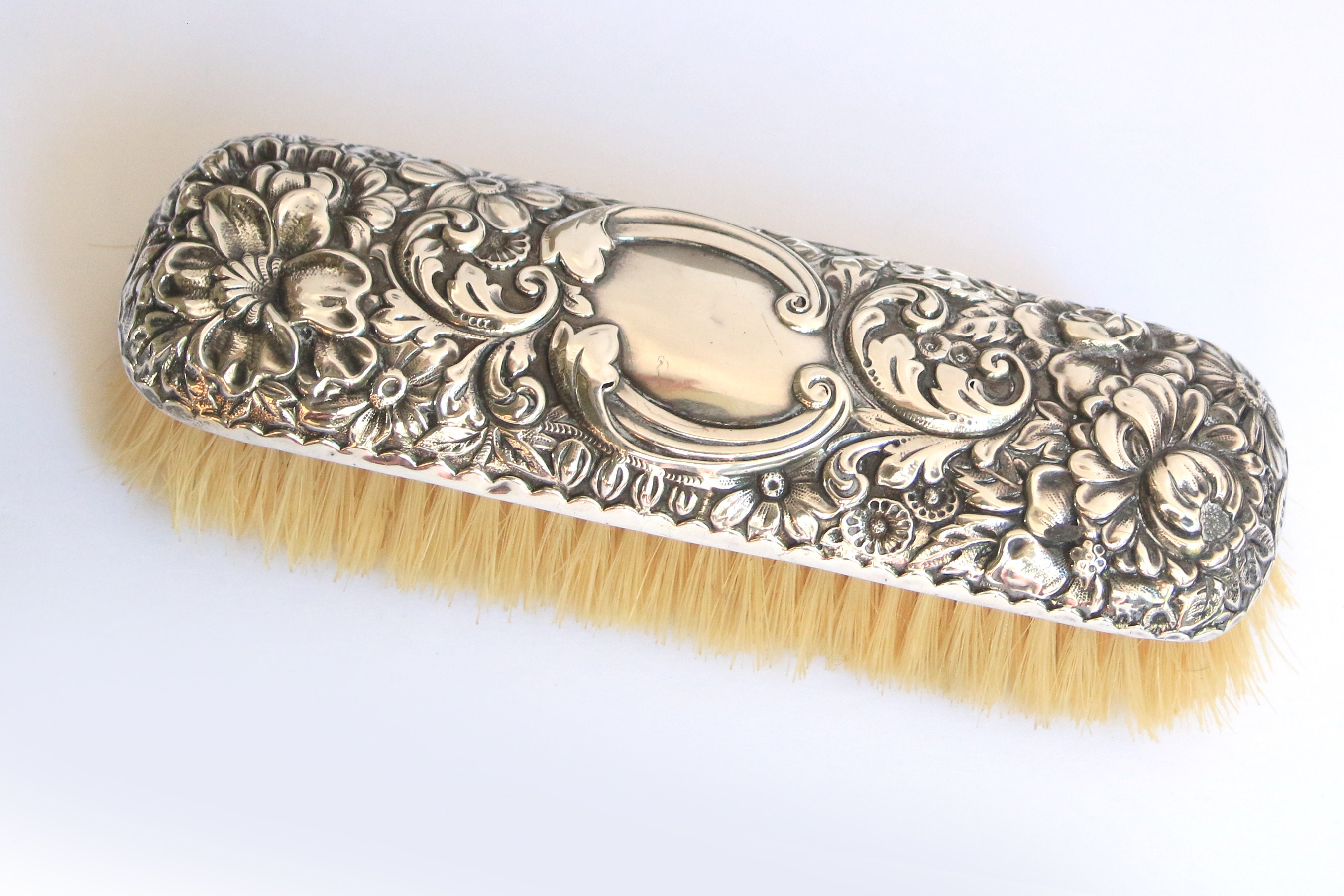 Antique Sterling and horse hair Clothing or Crumb Brush 5 1/8