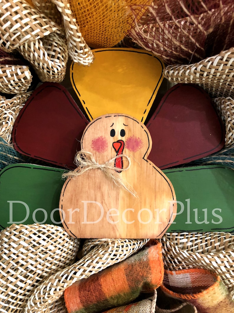 Country Farmhouse Chic Wreath Thanksgiving Holiday Decor Turkey Decor Small Whimsical Thanksgiving Turkey Front Door Deco Mesh Wreath