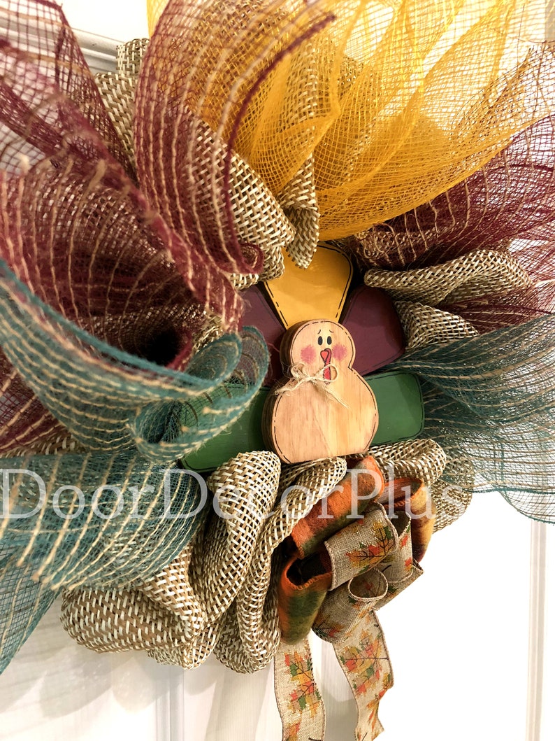 Country Farmhouse Chic Wreath Thanksgiving Holiday Decor Turkey Decor Small Whimsical Thanksgiving Turkey Front Door Deco Mesh Wreath