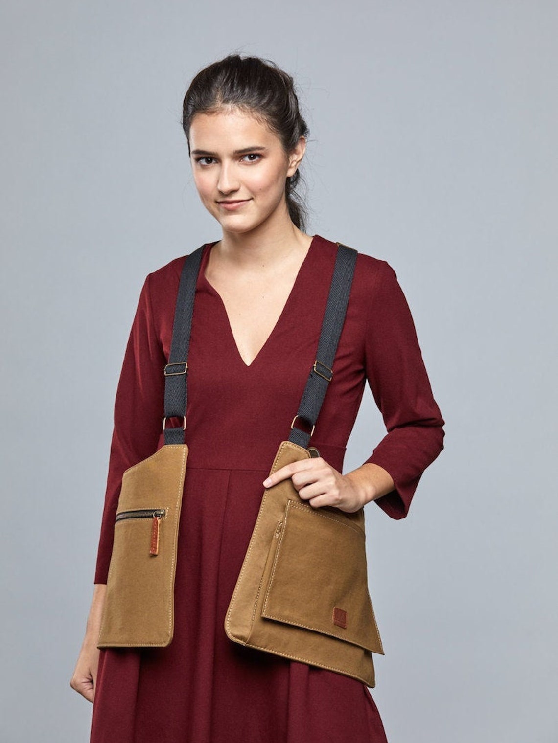 Holsterbag Canvas Brown, Vest Holster Double Sided Bag , Multipocket