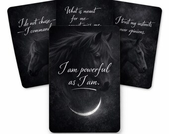 Mystic Horse Affirmation Cards | 44 Card Digital Download | Printable Affirmation Deck | Dark Feminine Oracle | Instant Download