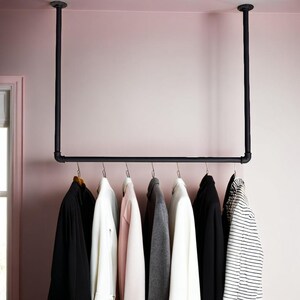 Clothes rail in matte black - Clara Jet Black - for ceiling mounting