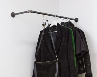 Corner clothes rail Jules "Dark Wave" industrial-black | Corner coat rack L shape clothes rail Corner clothes rail | Dark gray black grey
