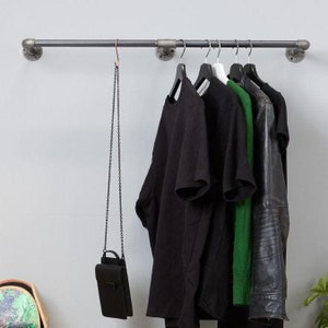 Industriële zwarte kapstok | Wandkledingrek | Garderobe | Stalen kledingroede | antraciet
