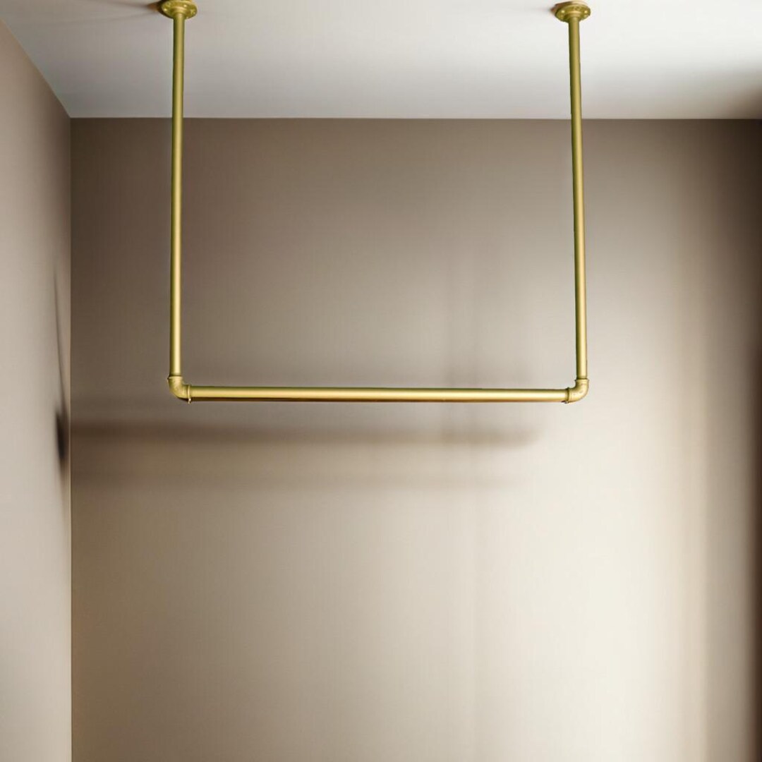 Clara Jolly Gold Ceiling-mounted Clothes Rack – Industrial Clothes Rack ...