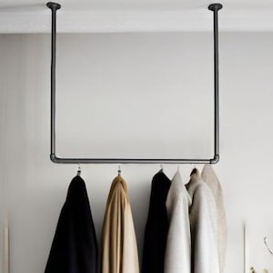 Ceiling clothes rail - Clara Smoky Quartz - Ceiling mounting | DARK GREY | Industrial clothes rail for the ceiling | Wardrobe rail