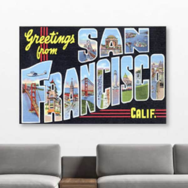 San Francisco, CA print on canvas *Ready to Hang* -  vintage wall art decor postcard reproduction
