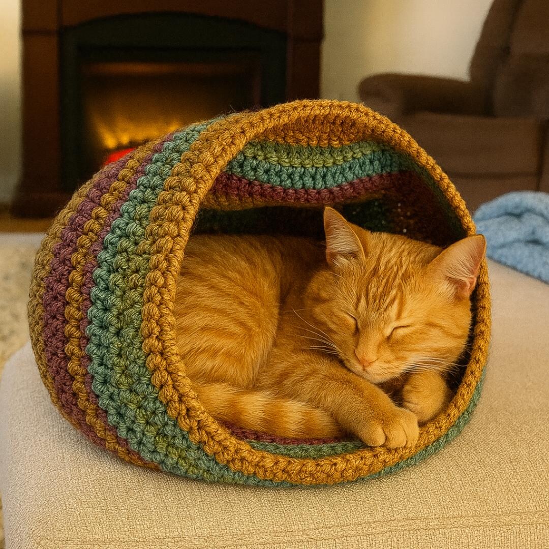 Crochet Cat Cave Bed – Cozy Hideout for Cats, Small Dogs, Rabbits ...