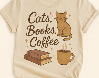 Cats Books Coffee T-Shirt: Soft Cotton Cat Lover Tee