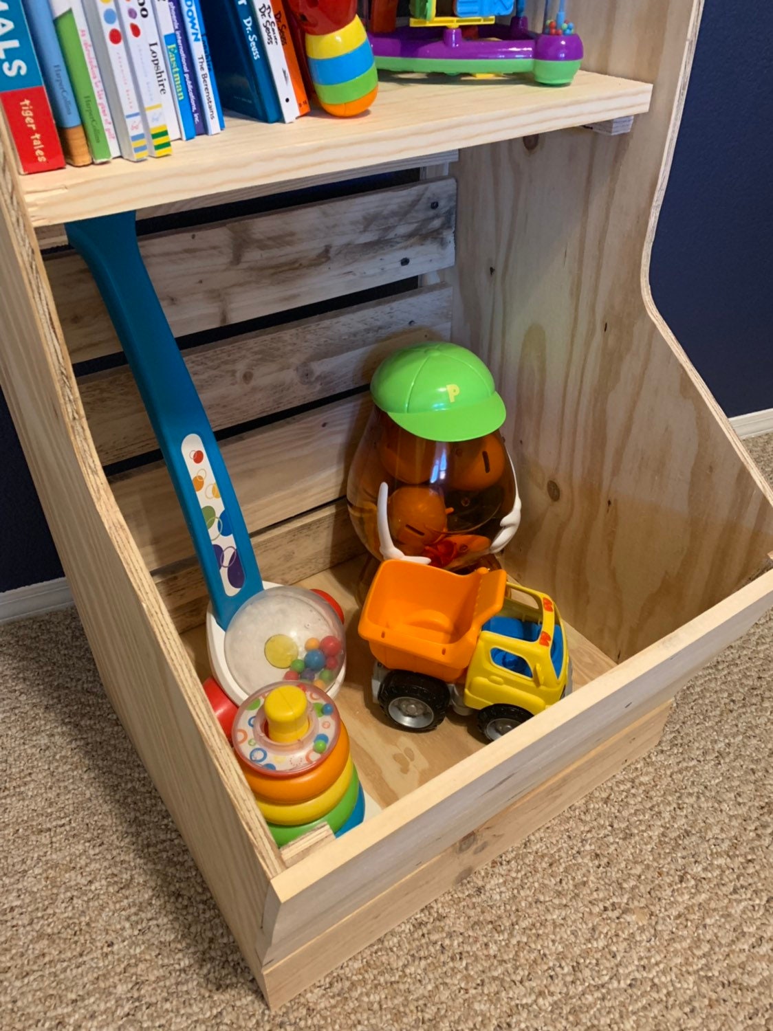 Wooden Toy Box Organizer With Book Shelf Etsy