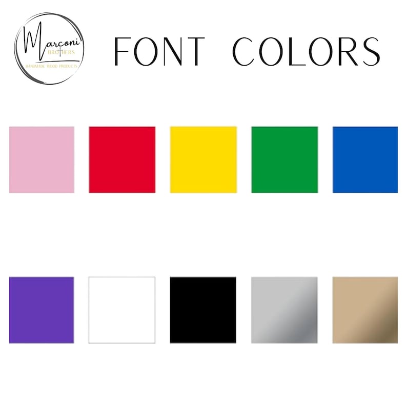 May include: Image displaying a color palette with the text "FONT COLORS". The palette includes squares of pink, red, yellow, green, blue, purple, white, black, silver, and tan. A logo is in the upper left corner.
