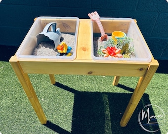 Outdoor Sand Water Sensory Table Side by Side W/ Two 12qt Bins