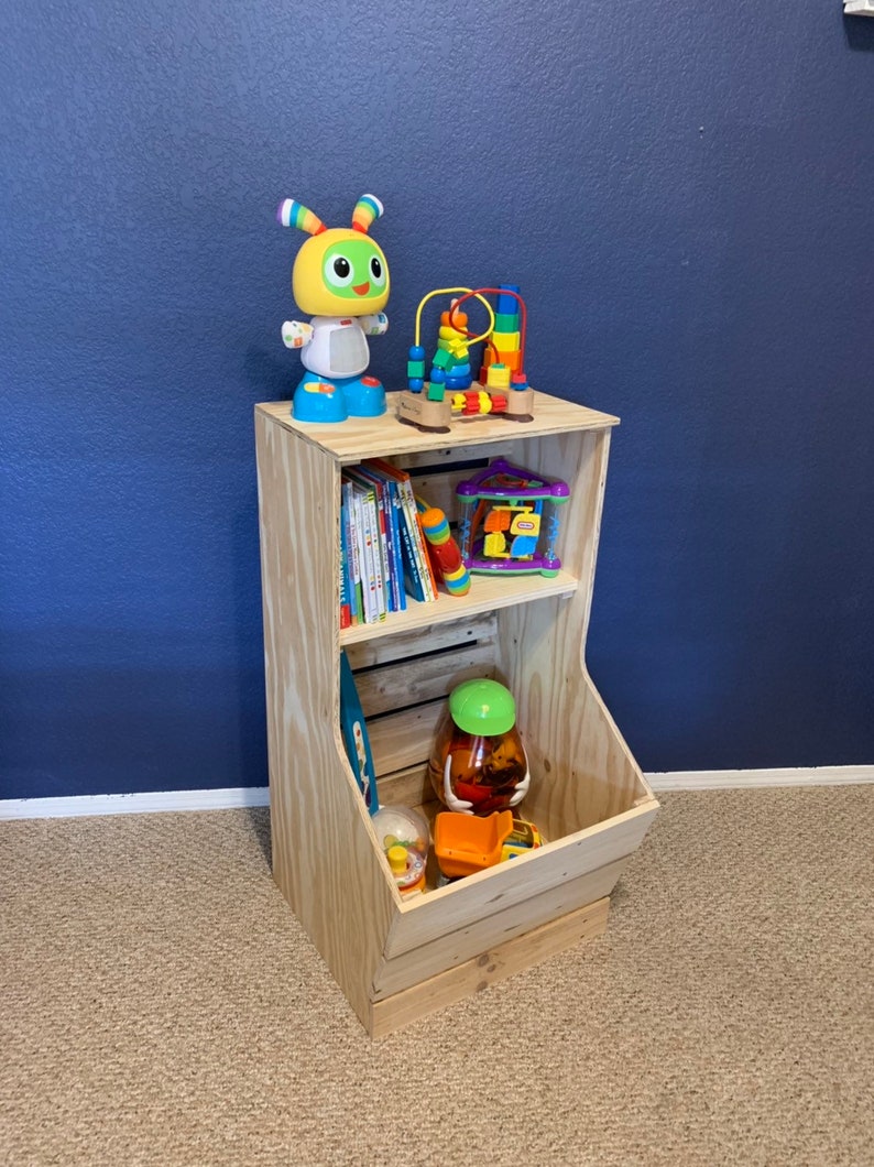 Kid S Wooden Toy Box With Shelf Etsy