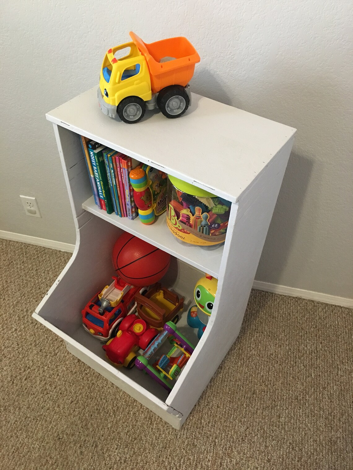 Wooden Toy Box Organizer With Book Shelf Etsy