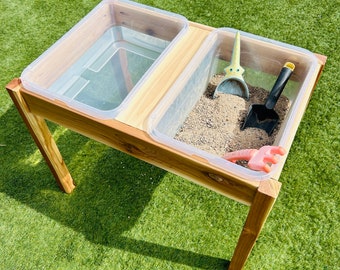 Outdoor Sand & Water Sensory Table Side by Side w/ two 16qt bins | Montessori Play