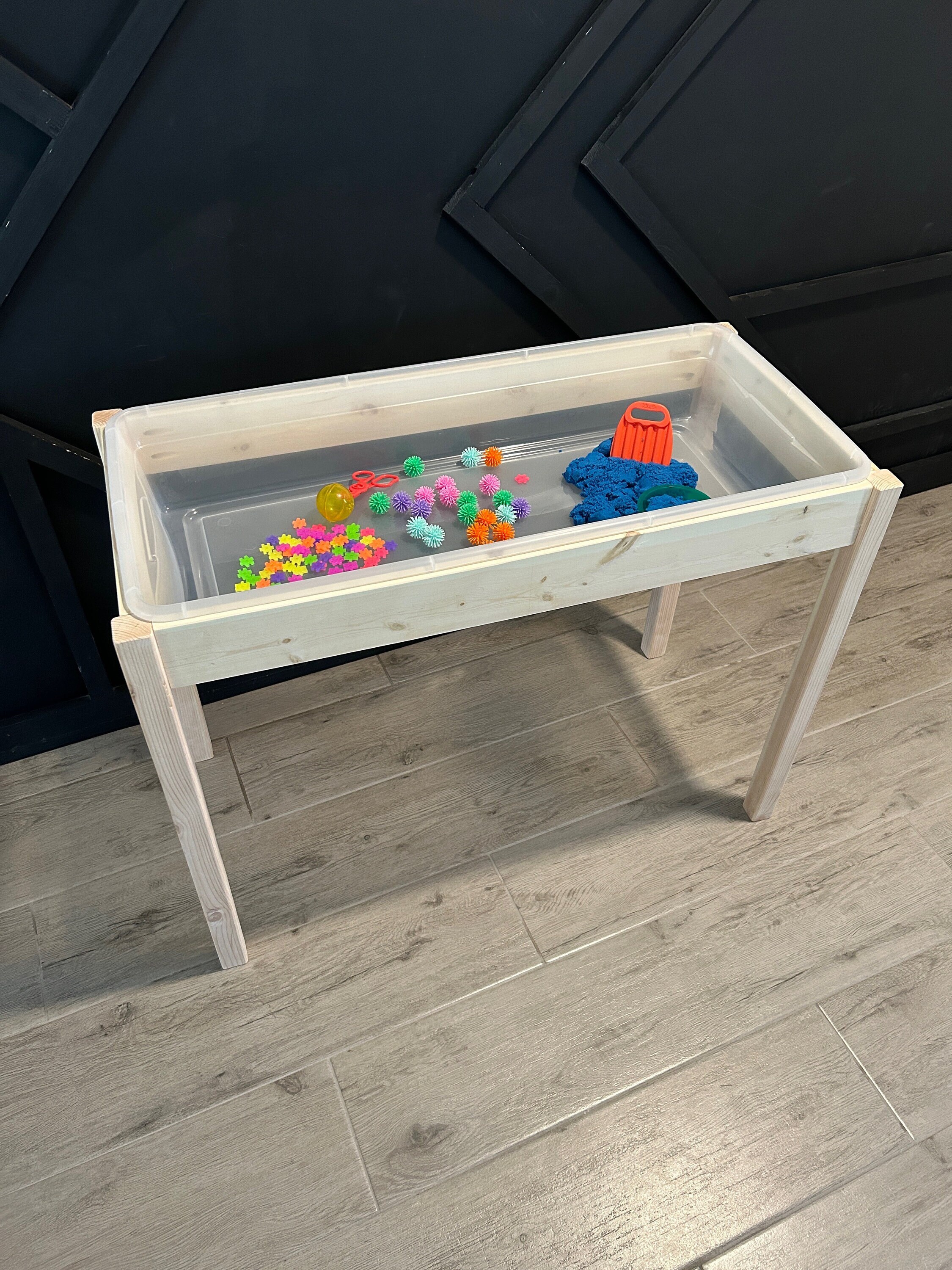 Sensory Table, Activity Table With Roll Paper Holder, Water and Sand Table,  Wooden Play Table 