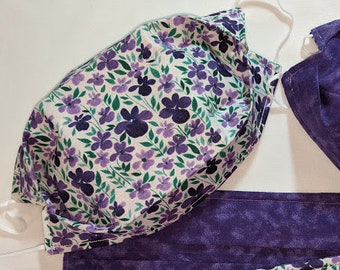Reversible 3-Layer Cotton Face Mask with Filter Pocket and Wire Nose Contour** Purple Floral / Purple