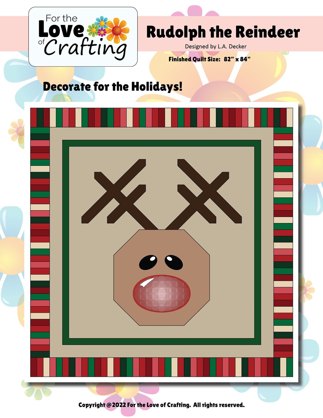 Rudolph the Reindeer Digital Quilt Pattern 82x84 Etsy