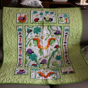 Baby Quilt, Toddler Blanket, Girl, Lady Bugs, Butterflies, Adorable print, Custom quilted, Colorful and Bright 34" x 40"