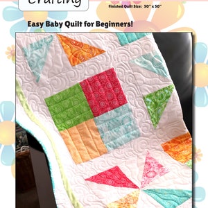 Windy 4-Patch Digital Quilt Pattern, Beginner Friendly, Easy Baby Quilt, easy step-by-step instructions